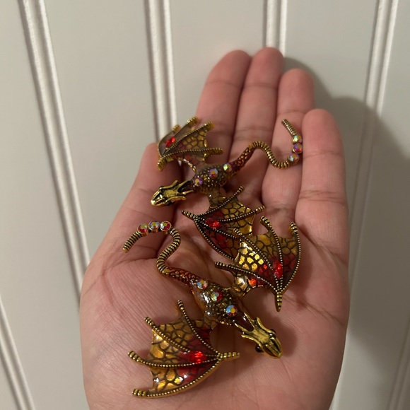 Jewelry - Gold and Red Dragon Brooch